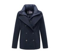 MARIKOO Damen Winterjacke (S-3XL) - Kabanjacke mit 4 Taschen, hochstehender und gefütterter Kragen (abnehmbar), Warme Jacke Frauen - N044 (XL, Navy)
