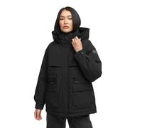 MARIKOO Damen Winterjacke (S-3XL) - mit abnehmbarer Kapuze und fleecegefüttertem Kragen - N096 - Schwarz Größe S - Gr.S