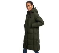 MARIKOO Damen Winterjacke (S-3XL) - Steppjacke, lang geschnitten, seitliche Gehschlitze, Kapuze (abnehmbar), Warme Jacke Frauen - N001 (L, Olive)