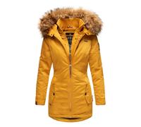 Wintermantel MARIKOO "Sanakoo" Gr. S (36), gelb Damen Mäntel Wintermäntel schicker Kurzmantel mit Kunstfellkapuze (39341113-S)