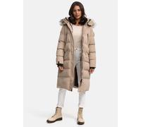 Marikoo Damen-Winterjacke „Schneesternchen", lang mit Kapuze und Kunstpelzkragen - Grau XS