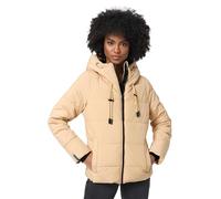 MARIKOO Damen Winterjacke Steppjacke Winter Jacke gesteppt warm mit Kapuze B977 [B977-Shimo-Beige-Gr.S]