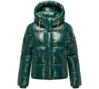 MARIKOO Damen Winterjacke warme glänzende Steppjacke mit abnehmbarer Kapuze und magnetischen Details Skyraa 16 Evergreen Gr. M