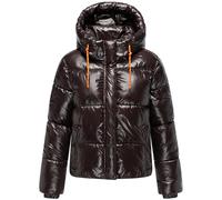 MARIKOO Damen Winterjacke warme glänzende Steppjacke mit abnehmbarer Kapuze und magnetischen Details Skyraa 16 Choco Gr. XL