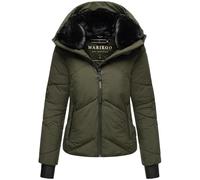 MARIKOO Damen Winterjacke warme Steppjacke mit Fellkragen und (abnehmbarer) Kapuze Simaraa XVI Dark Olive Gr. XL