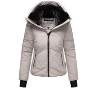 MARIKOO Damen Winterjacke warme Steppjacke mit Fellkragen und (abnehmbarer) Kapuze Simaraa XVI Light Grey Gr. XL