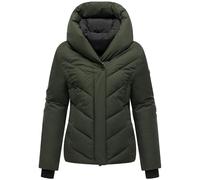 MARIKOO Damen Winterjacke warme Steppjacke mit Kapuze und abnehmbarem Kragen-Einsatz Nadiraa 16 Dark Olive Gr. L