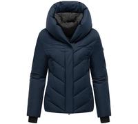 MARIKOO Damen Winterjacke warme Steppjacke mit Kapuze und abnehmbarem Kragen-Einsatz Nadiraa 16 Navy Gr. XXL