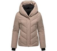MARIKOO Damen Winterjacke warme Steppjacke mit Kapuze und abnehmbarem Kragen-Einsatz Nadiraa 16 Taupe Grey Gr. M