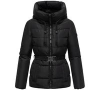 MARIKOO Damen Winterjacke warme Steppjacke mit Taillengürtel und Kapuze Himee16 Black Gr. L