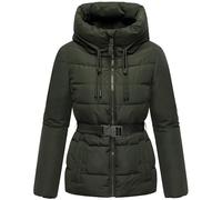 MARIKOO Damen Winterjacke warme Steppjacke mit Taillengürtel und Kapuze Himee16 Dark Olive Gr. S