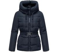 MARIKOO Damen Winterjacke warme Steppjacke mit Taillengürtel und Kapuze Himee16 Navy Gr. XXL