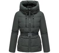 MARIKOO Damen Winterjacke warme Steppjacke mit Taillengürtel und Kapuze Himee16 Stone Green Gr. M