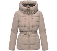 MARIKOO Damen Winterjacke warme Steppjacke mit Taillengürtel und Kapuze Himee16 Taupe Grey Gr. M