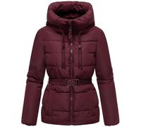 MARIKOO Damen Winterjacke warme Steppjacke mit Taillengürtel und Kapuze Himee16 Wine Gr. S