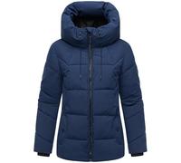 MARIKOO Damen Winterjacke warme Steppjacke mit verstellbarer Kapuze Kuscheltatze XVI Navy Gr. XL