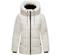 MARIKOO Damen Winterjacke warme Steppjacke mit verstellbarer Kapuze Kuscheltatze XVI Offwhite Gr. S