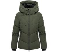 MARIKOO Damen Winterjacke warme Steppjacke mit verstellbarer Kapuze Kwamee 16 Dark Olive Gr. L