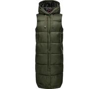MARIKOO Damen Winterjacke warme Steppweste lang mit Kapuze Sayorii Dark Olive Gr. L