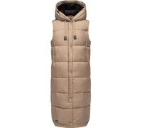 MARIKOO Damen Winterjacke warme Steppweste lang mit Kapuze Sayorii Taupe Grey Gr. L