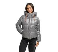 MARIKOO Damen Winterjacke (XS-XXL) - gesteppt, abnehmbare Kapuze, Magnetverschlussleiste - N097 - Grey Größe L - Gr.L