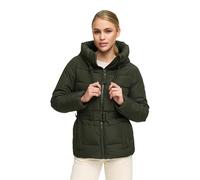 MARIKOO Damen Winterjacke (XS-XXL) - gesteppt, mit Kapuze, Taillengürtel - N073 - DarkOlive Größe L - Gr.L