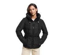MARIKOO Damen Winterjacke (XS-XXL) - gesteppt, mit Kapuze, Taillengürtel - N073 - Schwarz Größe S - Gr.S