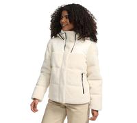 MARIKOO Damen Winterjacke (XS-XXL) - hochstehender und gefütterter Kragen, 4 Taschen, große Kapuze, Teddy-Puffer-Jacke, Warme Jacke Frauen - N030 (XL, Offwhite)