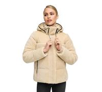 MARIKOO Damen Winterjacke (XS-XXL) - hochstehender und gefütterter Kragen, 4 Taschen, große Kapuze, Teddy-Puffer-Jacke, Warme Jacke Frauen - N030 (S, Beige)
