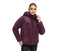 MARIKOO Damen Winterjacke (XS-XXL) - hochstehender und gefütterter Kragen, 4 Taschen, große Kapuze, Teddy-Puffer-Jacke, Warme Jacke Frauen - N030 (L, Aubergine)