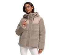 MARIKOO Damen Winterjacke (XS-XXL) - hochstehender und gefütterter Kragen, 4 Taschen, große Kapuze, Teddy-Puffer-Jacke, Warme Jacke Frauen - N030 (XXL, Li-Taupe)
