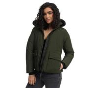 MARIKOO Damen Winterjacke (XS-XXL) - leicht, 6 Taschen, teils mit Teddyfell, Kapuze mit Kunstfellkragen, Warme Jacke Frauen - N005 (XXL, DOlive)
