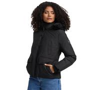 MARIKOO Damen Winterjacke (XS-XXL) - leicht, 6 Taschen, teils mit Teddyfell, Kapuze mit Kunstfellkragen, Warme Jacke Frauen - N005 (XS, Schwarz)