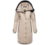 MARIKOO Damen Wintermantel warmer Parka mit Taillenzugband und abnehmbarer Kapuze Anoukaa 16 Light Taupe Gr. XL