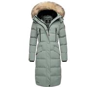 MARIKOO Damen Wintermantel warmer Steppmantel lang mit abnehmbarem Kunstfell und Kapuze Schneesternchen XS-XXL