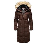 MARIKOO Damen Wintermantel warmer Steppmantel lang mit abnehmbarem Kunstfell und Kapuze Schneesternchen Dark Choco Gr. XS