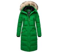 MARIKOO Damen Wintermantel warmer Steppmantel lang mit abnehmbarem Kunstfell und Kapuze Schneesternchen Smaragd Green Gr. L