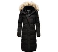 MARIKOO Damen Wintermantel warmer Steppmantel lang mit abnehmbarem Kunstfell und Kapuze Schneesternchen Black Gr. XL