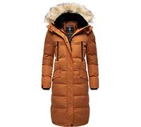 MARIKOO Damen Wintermantel warmer Steppmantel lang mit abnehmbarem Kunstfell und Kapuze Schneesternchen Rusty Cinnamon Gr. XL