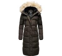 MARIKOO Damen Wintermantel warmer Steppmantel lang mit abnehmbarem Kunstfell und Kapuze Schneesternchen Anthracite Gr. XL