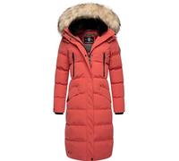 MARIKOO Damen Wintermantel warmer Steppmantel lang mit abnehmbarem Kunstfell und Kapuze Schneesternchen Rouge Gr. S