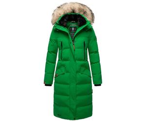 MARIKOO Damen Wintermantel warmer Steppmantel lang mit abnehmbarem Kunstfell und Kapuze Schneesternchen Smaragd Green Gr. M