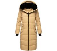 MARIKOO Damen Wintermantel Warmer Steppmantel lang mit abnehmbarem Kunstfellkragen Zuraraa XVI Sand Gr. XXL