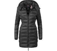 MARIKOO Damen langer Wintermantel warmer Steppmantel mit abnehmbarer Kapuze Abendsternchen Schwarz Gr. S