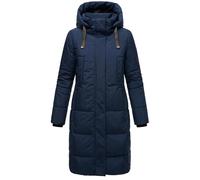MARIKOO Damen Wintermantel Warmer Steppmantel lang mit Abnehmbarer Kapuze Laryaa XVI Navy Gr. 3XL