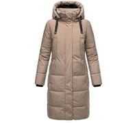 MARIKOO Damen Wintermantel Warmer Steppmantel lang mit Abnehmbarer Kapuze Laryaa XVI Taupe Grey Gr. L