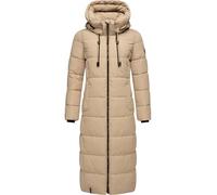 MARIKOO Damen Wintermantel warmer Steppmantel lang mit abnehmbarer Kapuze Nadeshikoo XVI Beige Gr. S