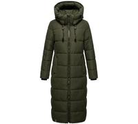 MARIKOO Damen Wintermantel warmer Steppmantel lang mit abnehmbarer Kapuze Nadeshikoo XVI Dark Olive Gr. M