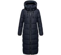 MARIKOO Damen Wintermantel warmer Steppmantel lang mit abnehmbarer Kapuze Nadeshikoo XVI Navy Gr. 5XL