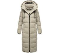 MARIKOO Damen Wintermantel warmer Steppmantel lang mit abnehmbarer Kapuze Nadeshikoo XVI Pebble Grey Gr. S